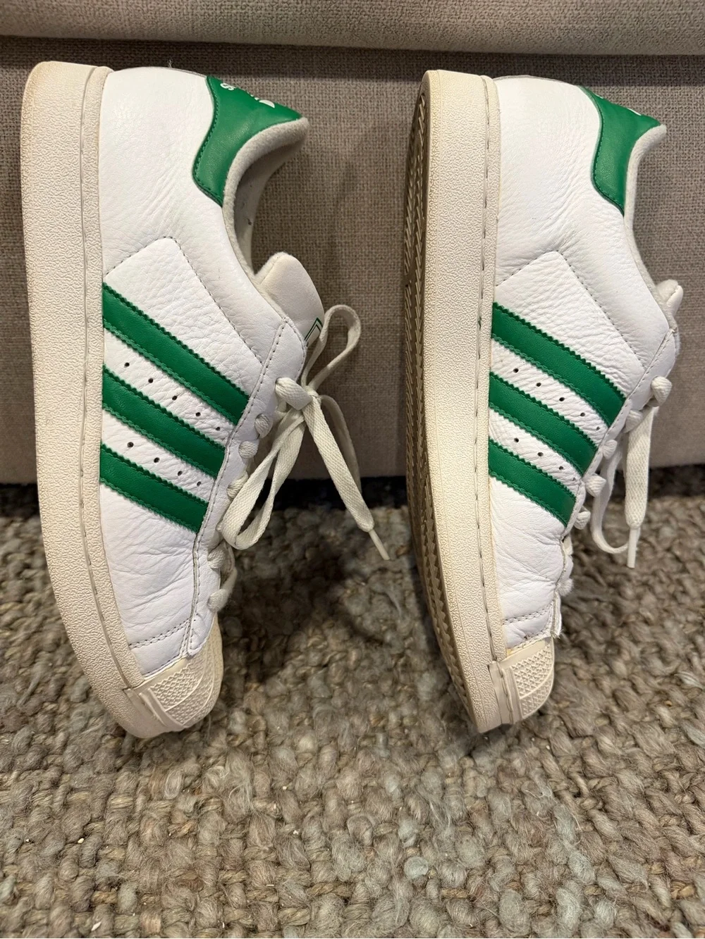 adidas Men’s Superstar II White Sneakers with Green Stripes